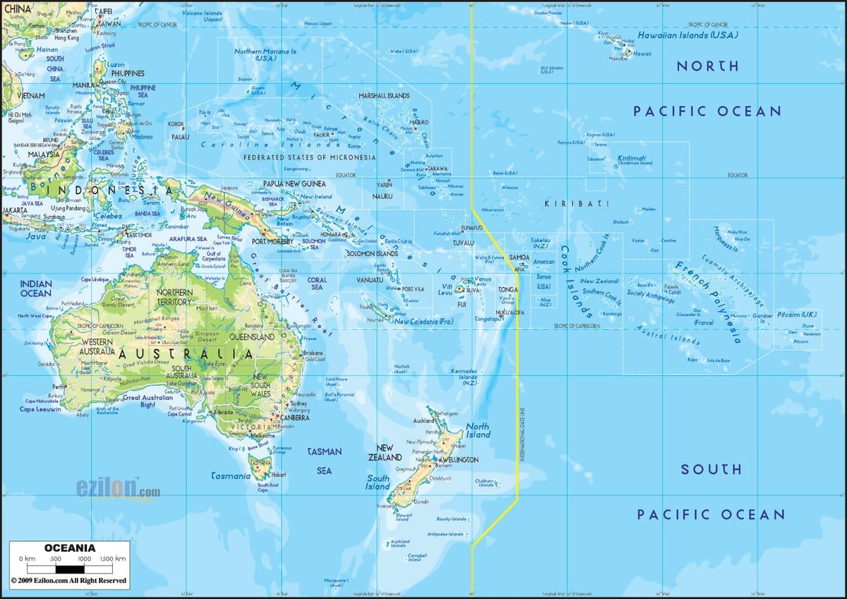 澳大利亚和大洋洲地图