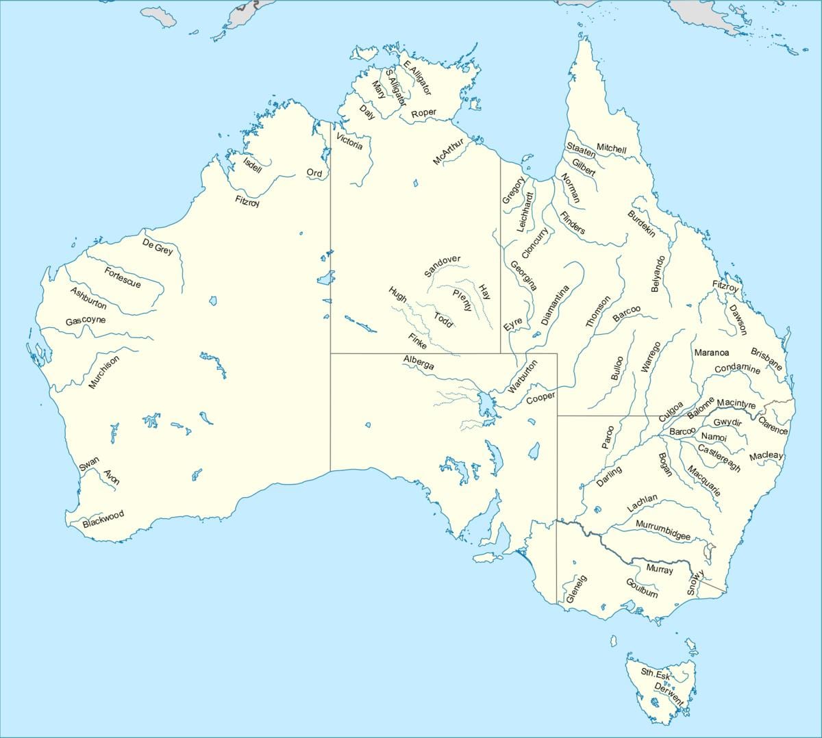 河流在澳大利亚地图