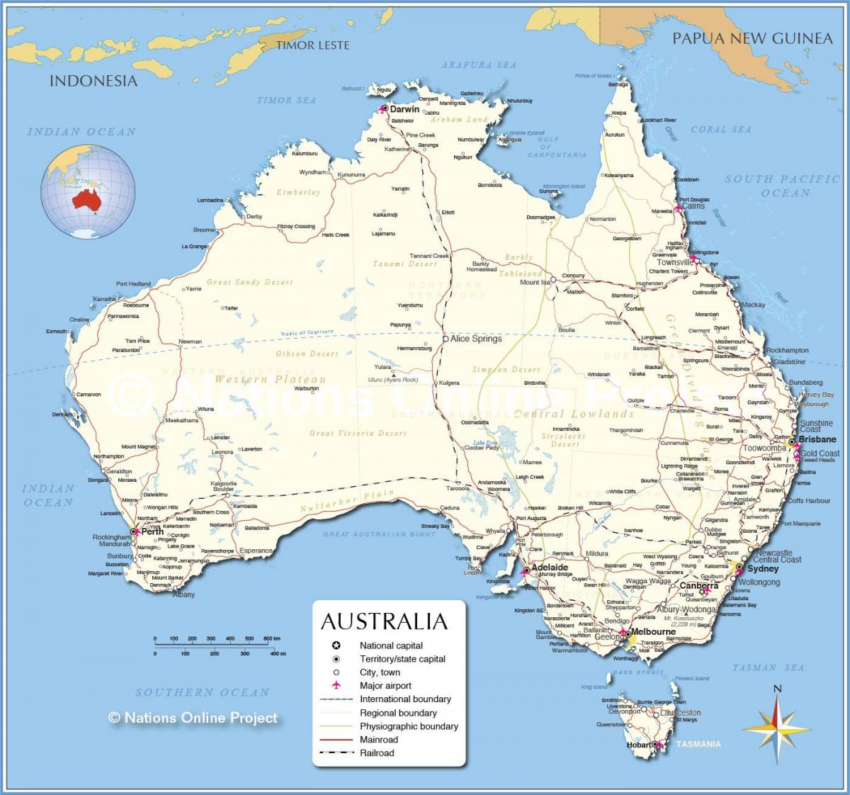 机场在澳大利亚地图